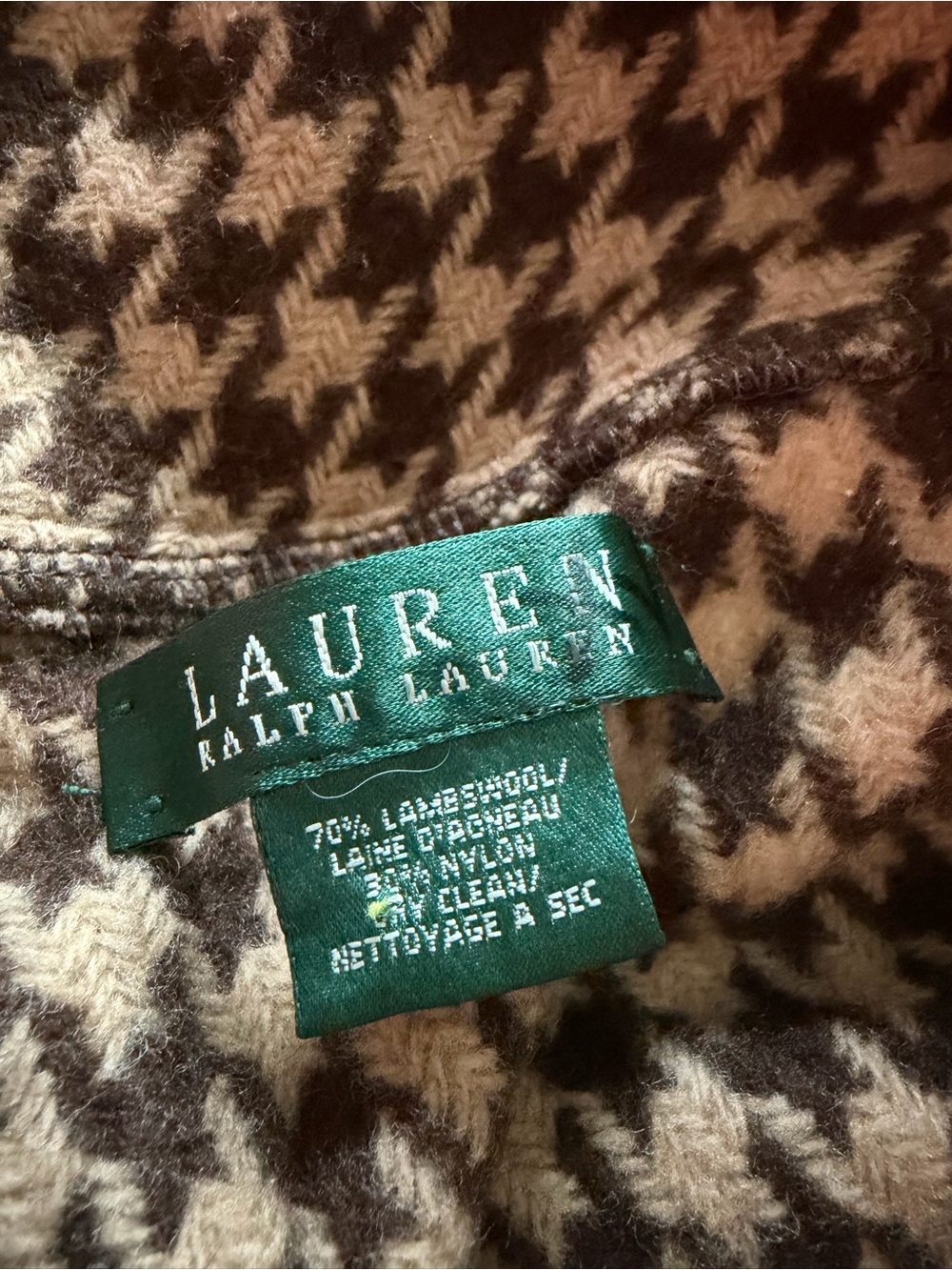 Ralph Lauren Brown & Cream Houndstooth Hooded Poncho - Picture 6 of 6